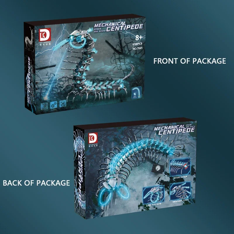 698PCS MOC Mech Centipede Mechanical Model Puzzle Building Blocks Birthday Gift Small Particle with Block Light Educatinal Toy