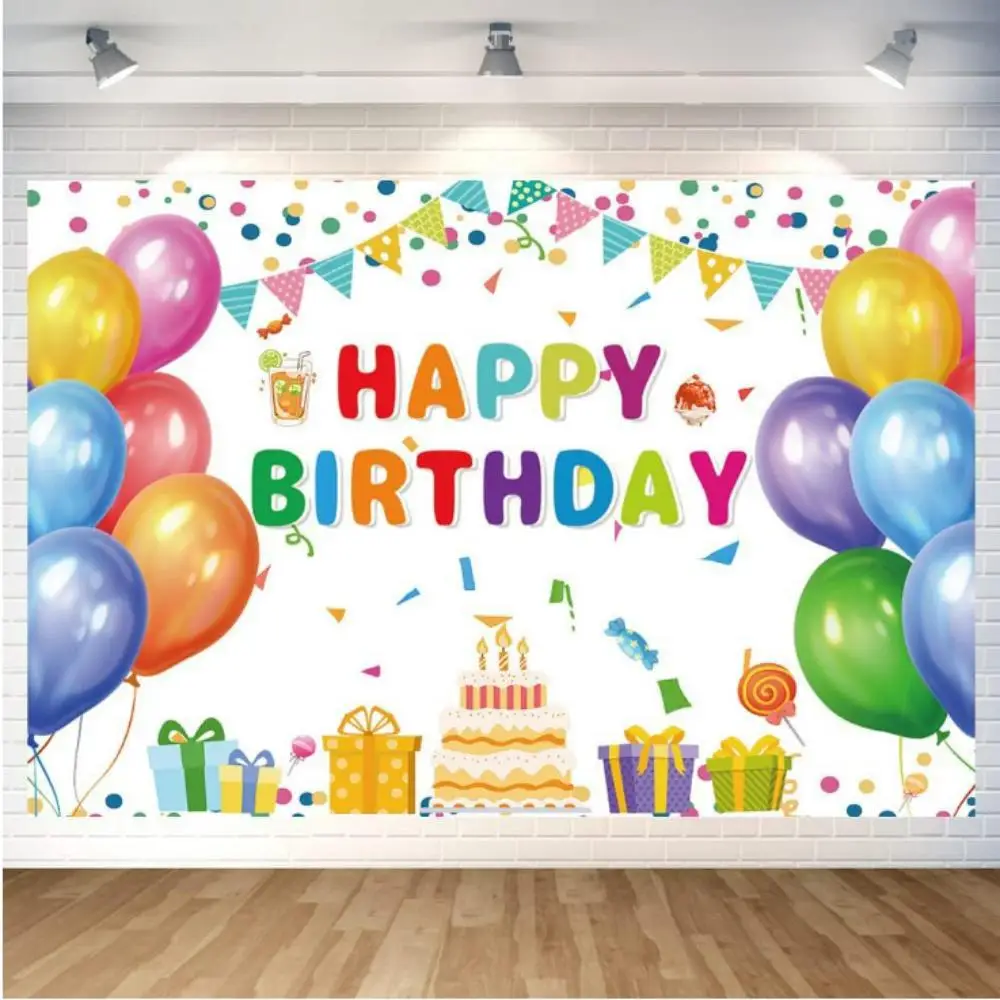 Colorful Balloons Happy Birthday Background Cloth Door Curtain 1st Birthday Party Decoration Kids Child One cake Photo Backdrop