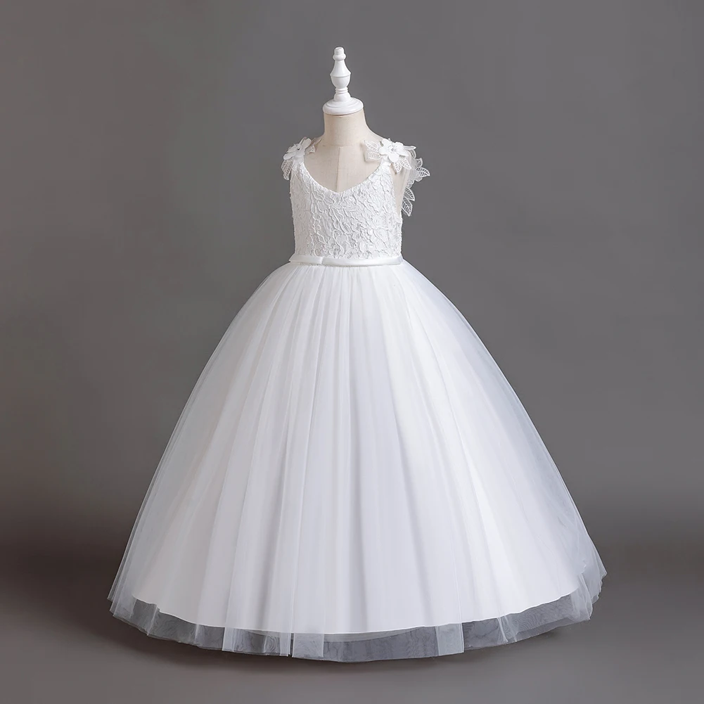HETISO Flower Girls Party Dresses Sleeveless Long Christmas Elegant Kids Dresses for Girls White Princess robe princesse fille