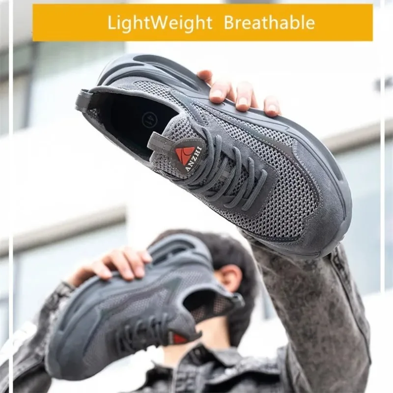 Mens Safety Shoes Anti Smashing Anti Puncture Steel Toe Shoe Durable Mesh Breathable Work Boots Lightweight Summer Shoes for Men image 2