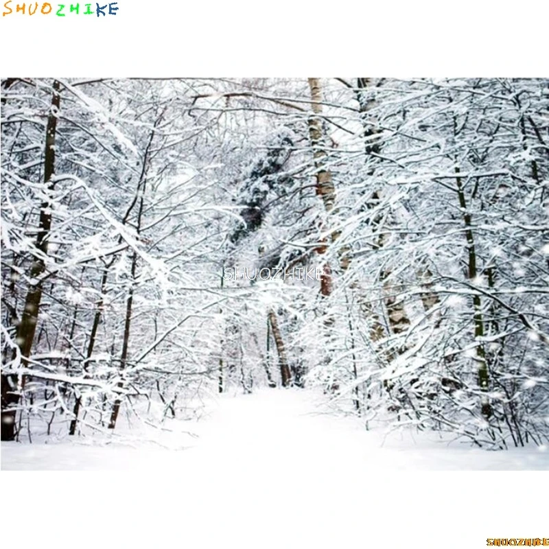 Weihnachten Tag Landschaft Kiefernwald Fotografie Kulissen Berg Schnee Natur Hintergrund Winter Himmel Neujahr Foto Requisiten TW-06