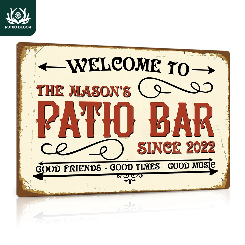 Putuo Decor Personalized Patio Bar Sign, Custom Name, Welcome to Patio Bar Wall Metal Sign, 12x8 Inches Vintage Metal Sign