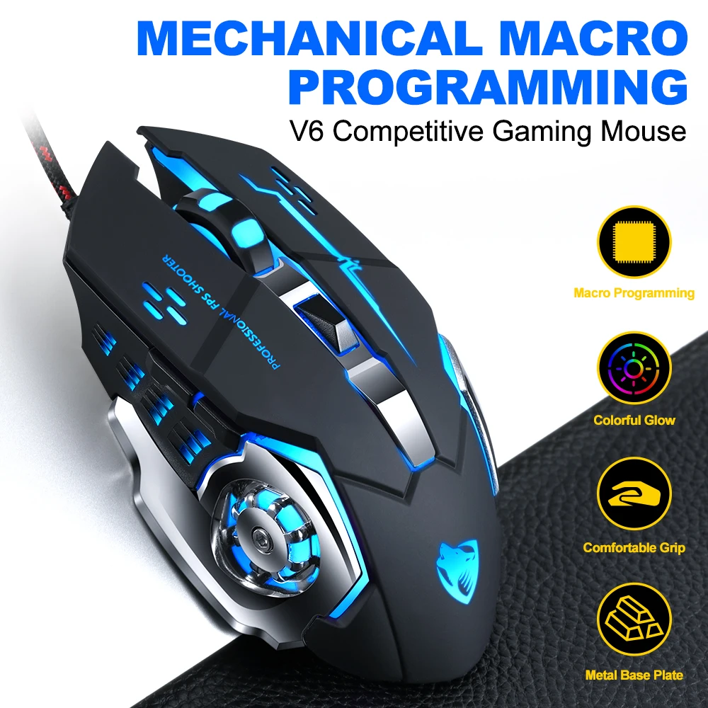 

Thunderwolf V6 Game Mouse Wired USB Luminous Esports Mechanical Silent mechanica Mouse specifically designed for gaming