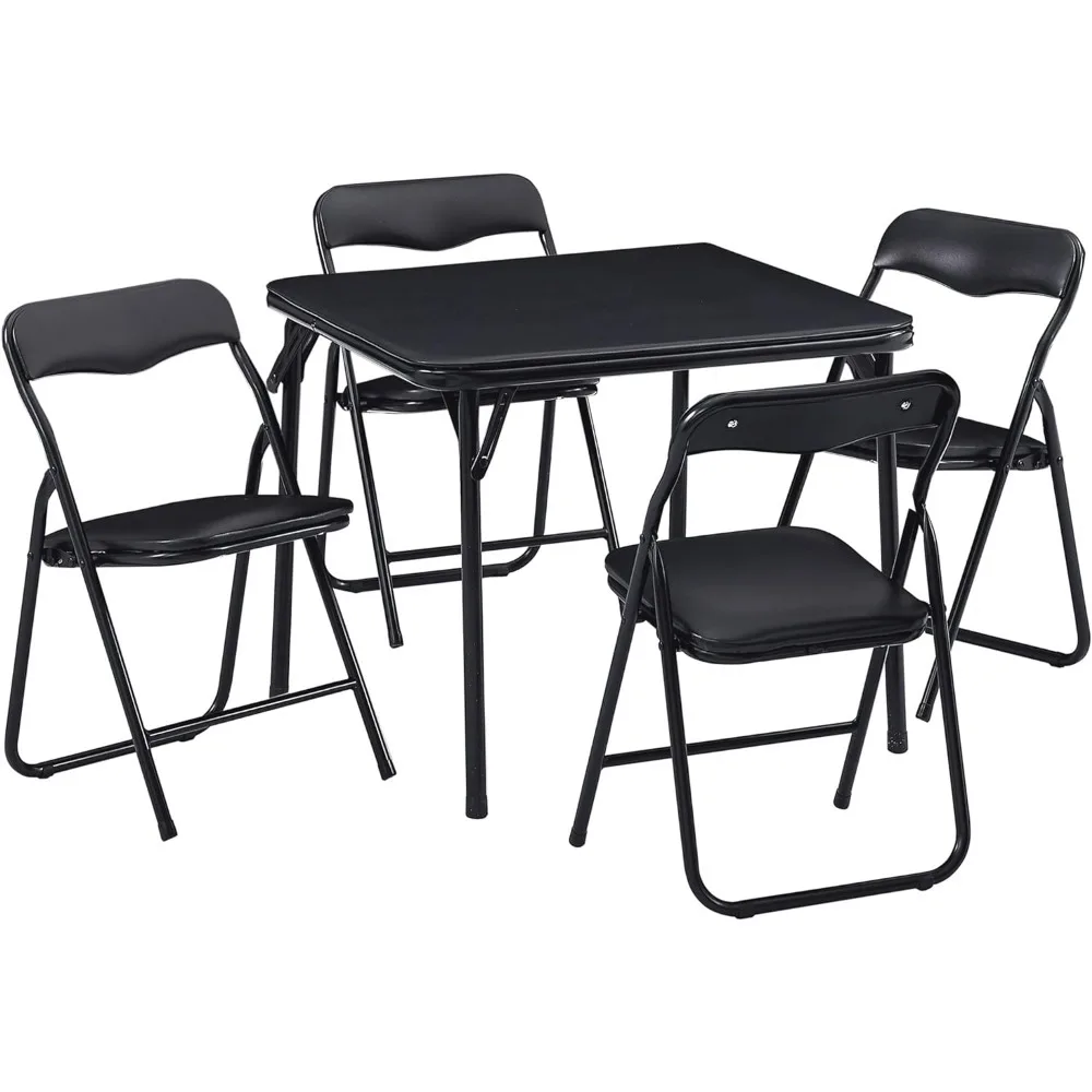 VECELO Kids Folding Activity Table and Chairs 5 Pcs, Portable, with Ultra Soft PU Padded Cushion, 5 Piece Set, Black