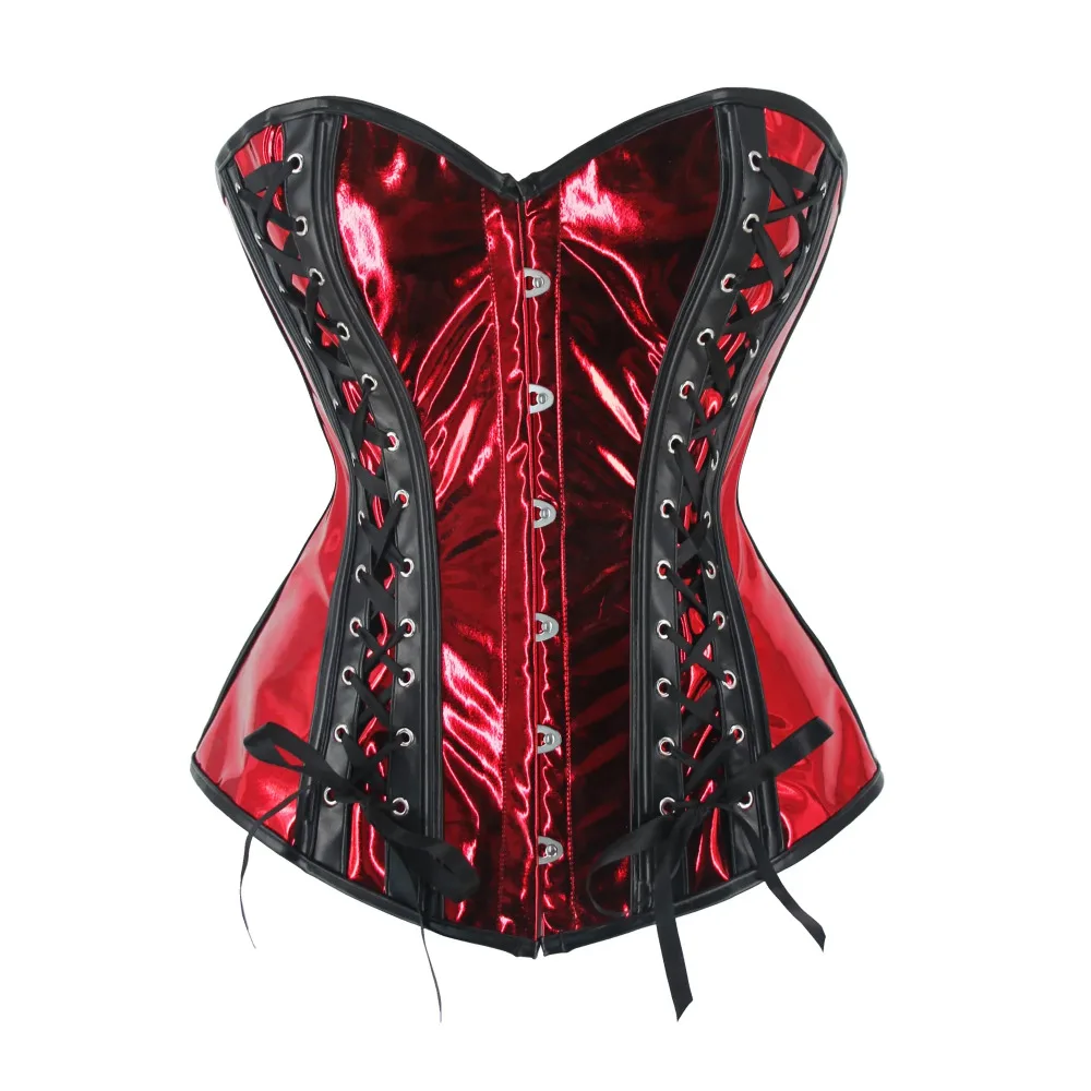 Faux Leather Corset Top Sexy Women Overbust Front Buckle Closure Lace-Up Corselet Steampunk Corsets & Bustiers Red