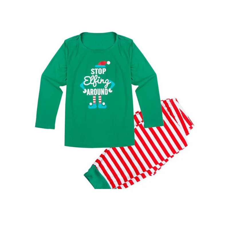 Nuevo conjunto de pijamas familiares de manga larga con estampado navideño, vestido para casa, pijamas familiares verdes de Navidad, una familia de tres y cuatro