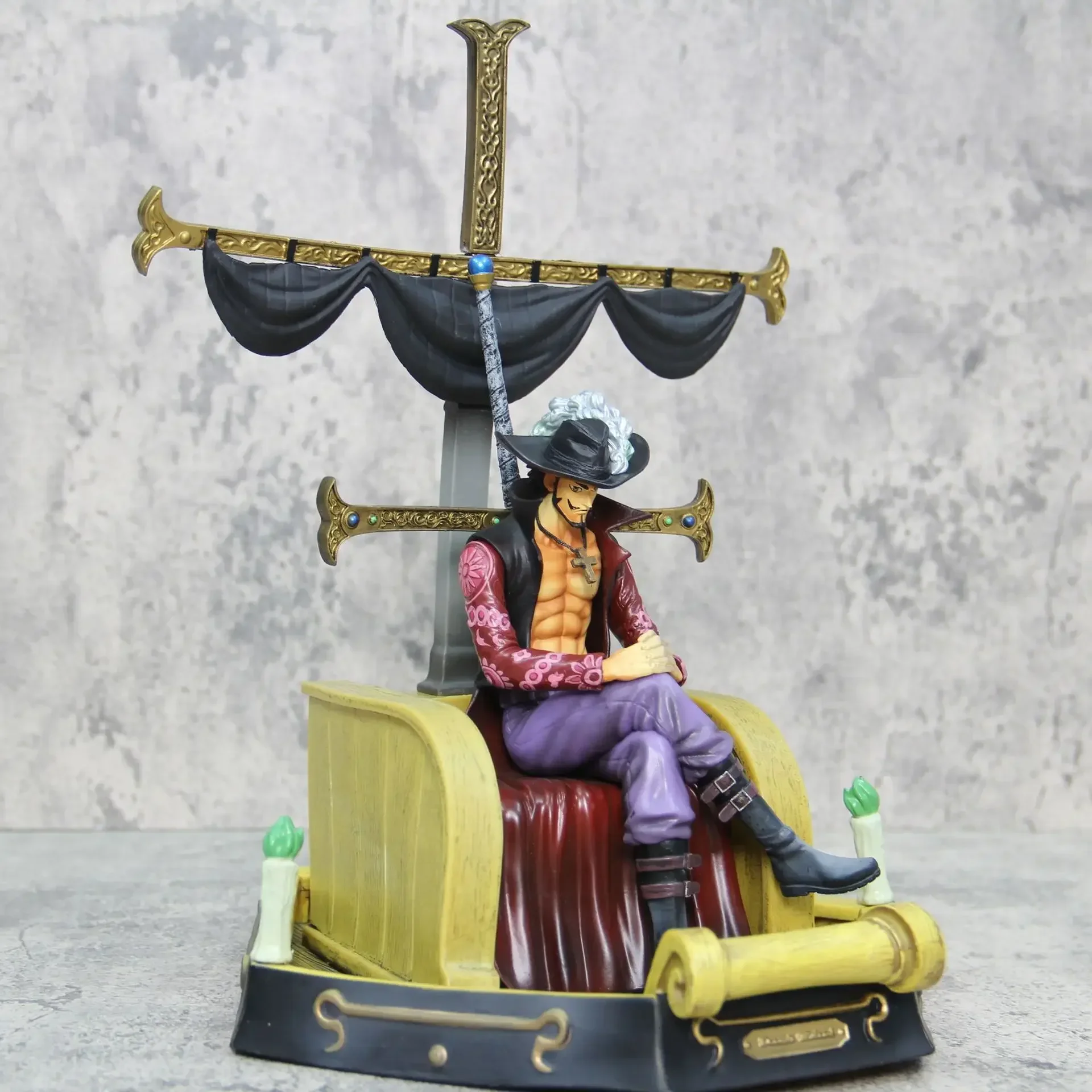 

One Piece Dracule Mihawk King Hawkeye Oka Shichibukai Sitting Sailboat Anime Figure Collection Dolls Figurine Toys