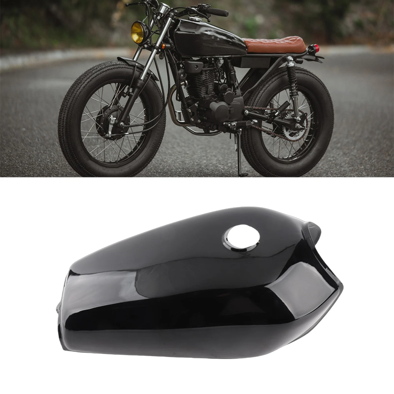 

Fuel with Gas Motorcycle Bright Black Retro Fuel Gas with Cover Fit for CG125