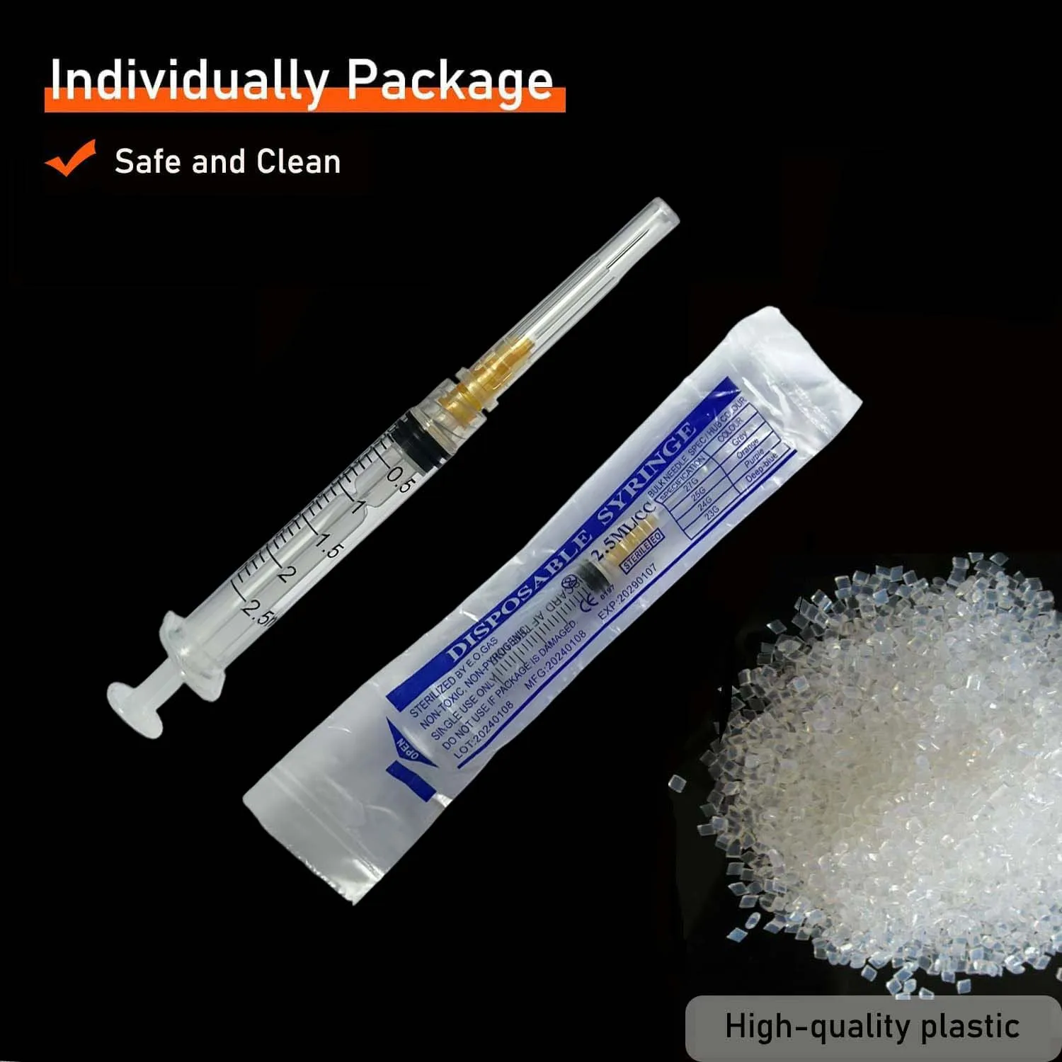 20 عبوة من محاقن قفل Luer للاستعمال مرة واحدة سعة 2 مل مع 23Ga محكمة الغلق بشكل فردي معبأة لخراطيش إعادة تعبئة السوائل لقياس الحيوانات الأليفة