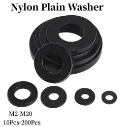 10-200 Pcs Nylon Plain Washer M2 M2.5 M3 M4 M5 M6 M8 M10 M12 M14 M16 M18 M20 Black Plastic Insulation Flat Gasket