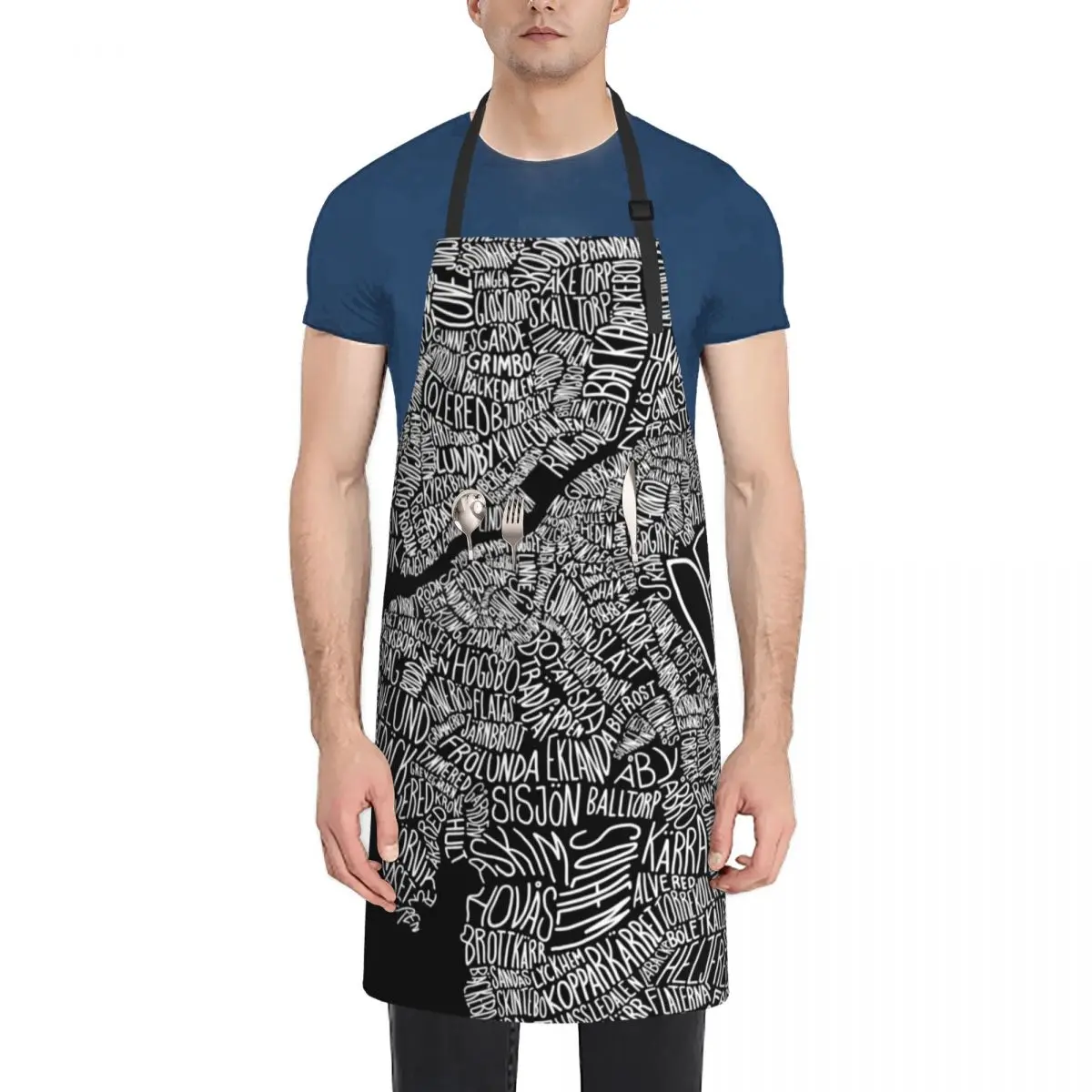 

Typographic Map of Gothenburg (Black) Apron Men's Kitchen For Hairdresser Apron