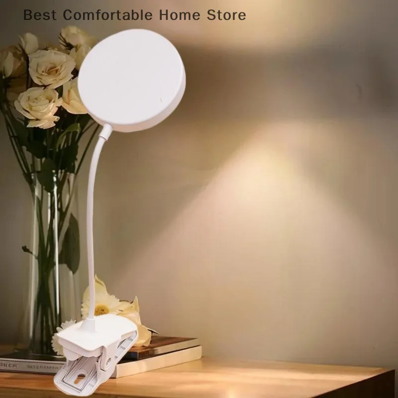 Led Table Lamp USB Rechargeable Night Light With Folding Clamp 3 Modes Dimming Eye Protection Light