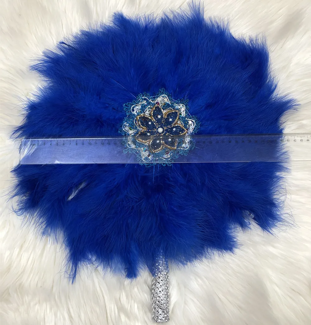 One-Side African Turkey Feather Hand Fan for Bridal Wedding Handmade Nigerian Handfan Eventaille Mariage Hand Held Fans