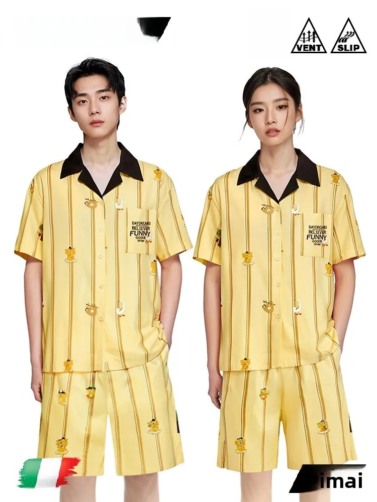 PinkBread Animal Party Couple Style Short Sleeve Pure Cotton Pajamas Home Clothes Set Summer Comfortable Breathable Sleepwear