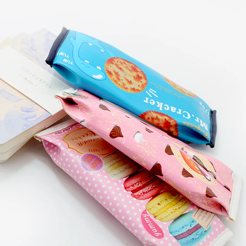 5pcs Korean Creative Macaron Pencil case Pencil Box Pencil Bag Leather  Kawaii Stationery  Pouch Office School Supplies Zakka