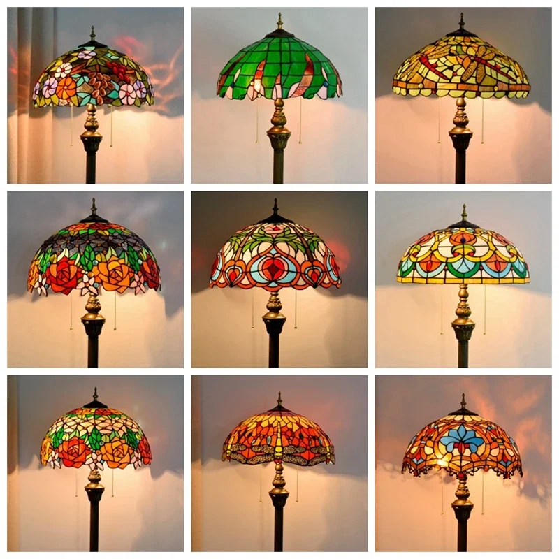 Lámparas de pie Estilo Vintage mediterráneo para decoración del hogar, luz de escritorio de pie para sala de estar, dormitorio, accesorios de iluminación de vidrieras