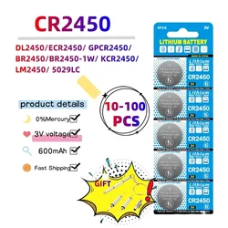 10-100PCS CR2450 Watch Buttom Battery KCR2450 5029LC LM2450 DL2450 ECR2450 BR2450 CR 2450 3V 600mAh Lithium Coin Cell Batteries