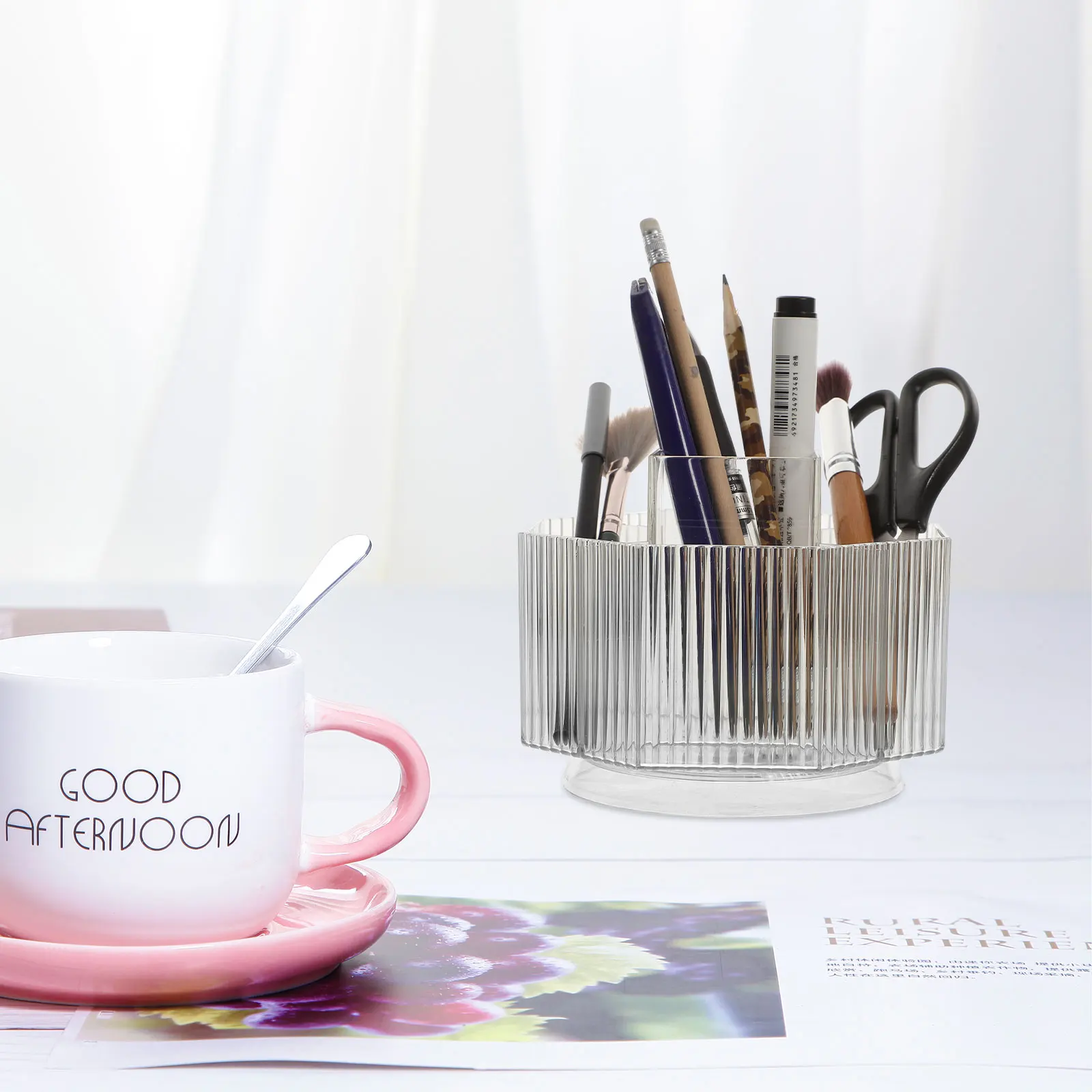 

Rotating Pen Holder Desk ganizer Transparent ABS Pencil Bucket Storage Container Lightweight Smooth Surface Bedroom Makeup