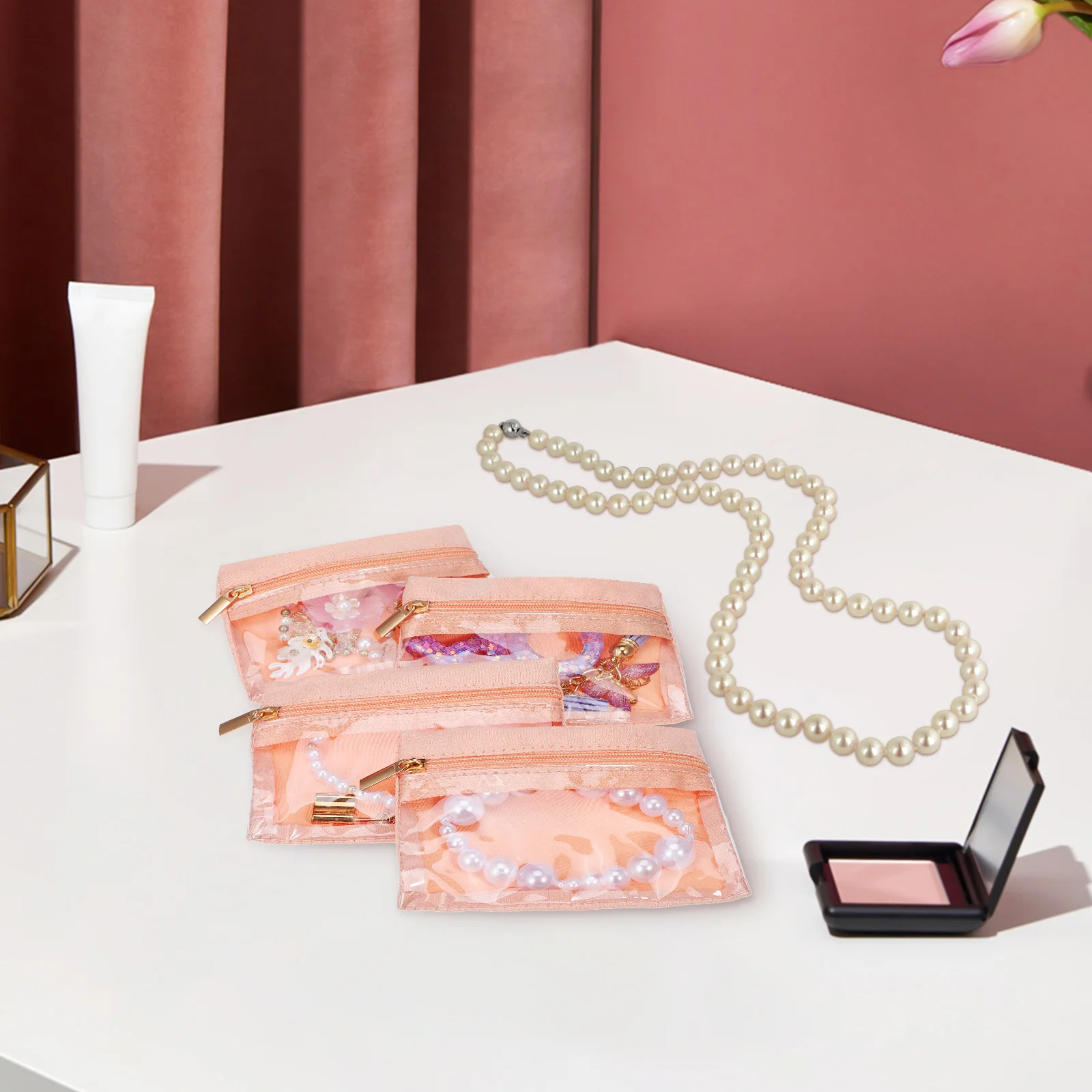 

6Pcs Travel Jewelry Bags Compact Organizer Pouches Soft Lining Zippered Clear Front for Earrings Necklaces Rings Bracelets