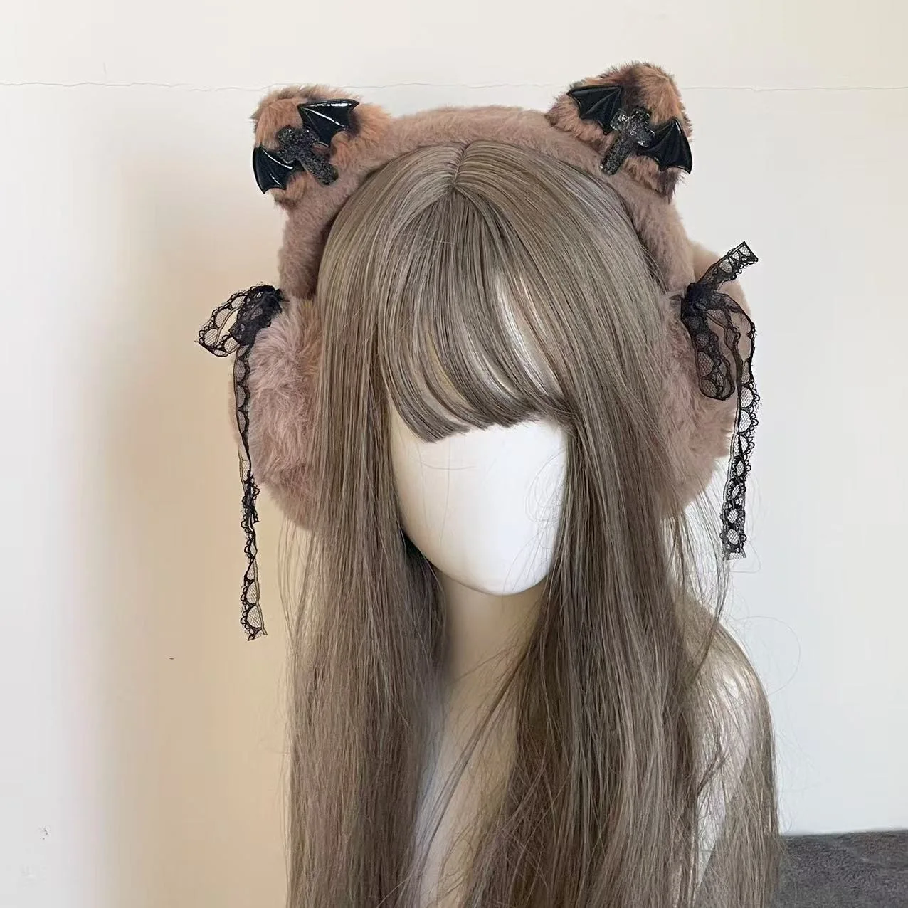 

Y2K оригинальные пушистые наушники Kawaii кошачьи ушки кружевные крылья летучей мыши женские наушники зимние теплые милые незамерзающие наушники