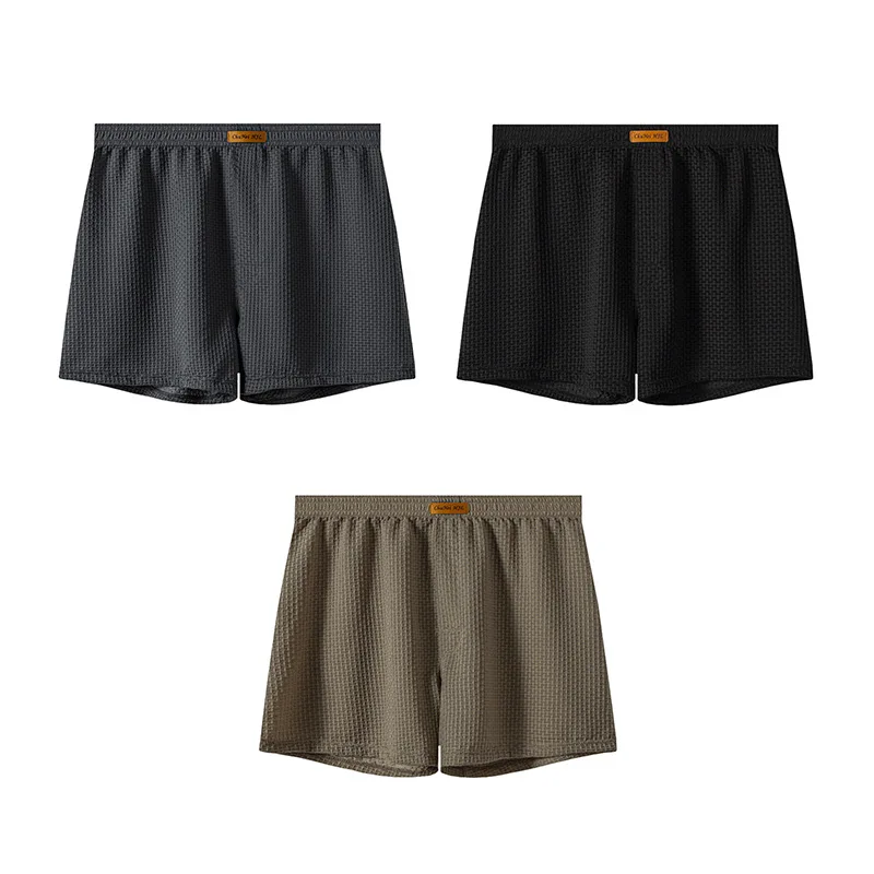 3PCS Fashion Ice Silk Knitted Plaid Boxers Breathable Comfort Mesh Casual Sleep Underpants Super Soft High Elastic Men's Panties