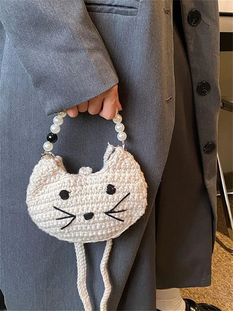 New Cute Cat Children\'s Pearl Handbags Shoulder Bag Girl\'s Small Mobile Phone Bag Messenger Bag Mini Women\'s Bag