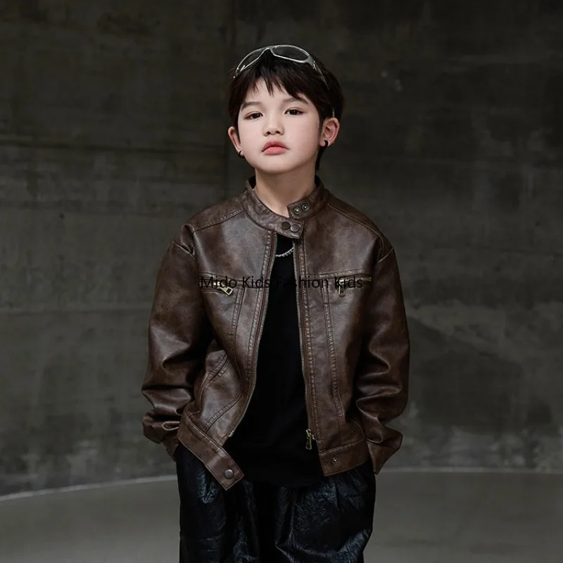 Boys' Leather Jacket Spring/Autumn  Arrival Biker-Style Jacket for Boys Edgy  Stylish Children's Spring Leather Jacket Trendy