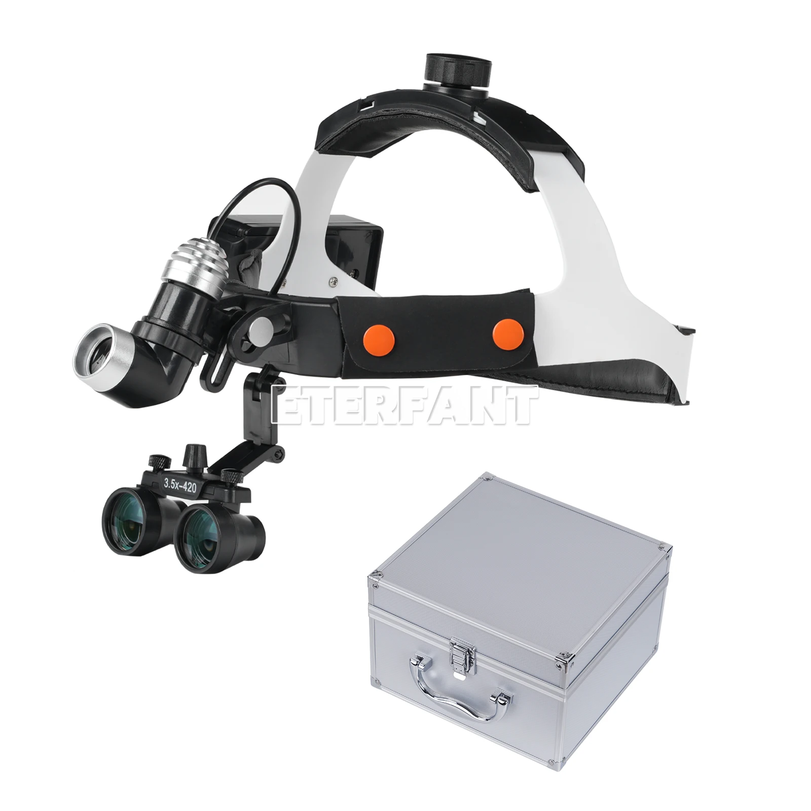 

ETERFANT 3.5X-R Dental Surgical Headband Binocular Loupes & LED Head Light 10W Headlight 320-420mm Black Ajustable