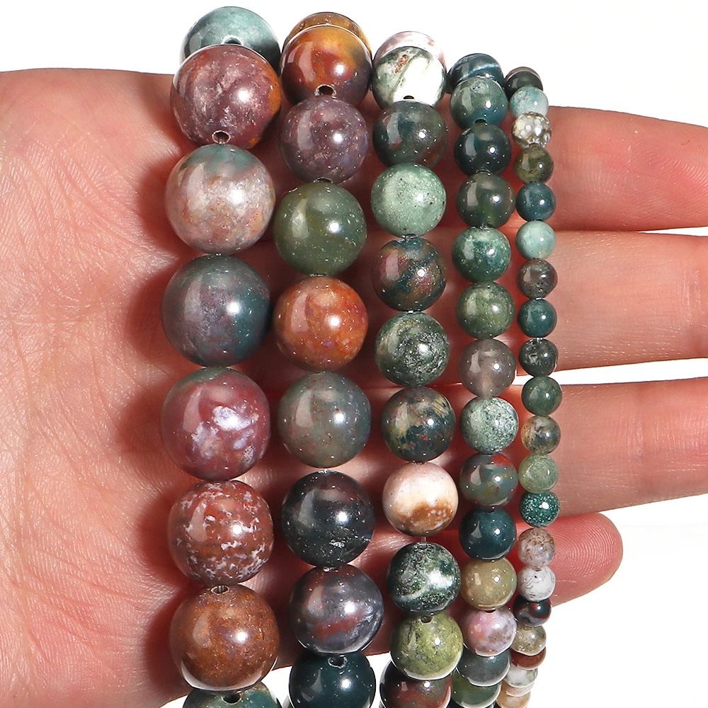 4 6 8 10 12mm Indian Agate Natural Stone Beads Round Loose Spacer Beads For Jewelry Making DIY Necklace Bracelets Accessories