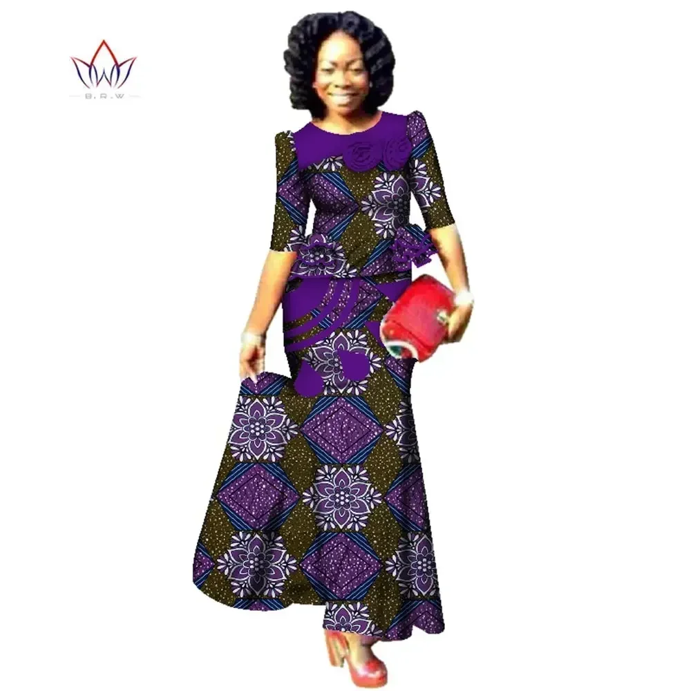 Bintarealwax Fashion African Skrit Sets for Women Traditional Plus Size African Clothes Dashiki Elegant Women Set WY2487 image 3