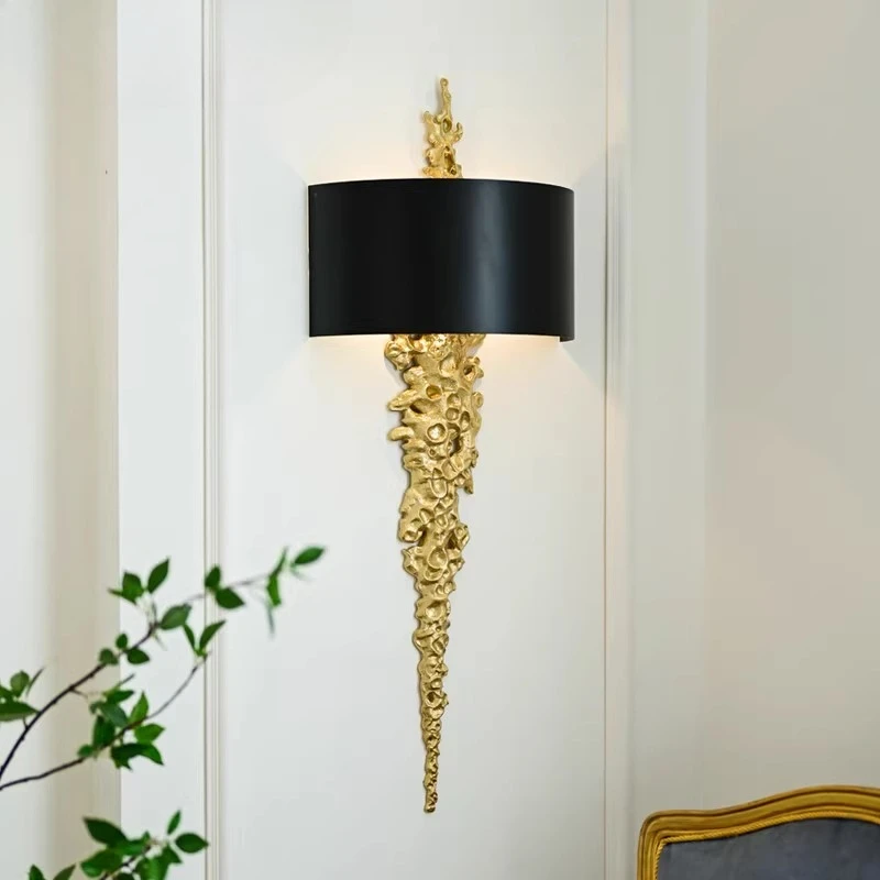 Long Brass Wall Lamp With Mercerized Cloth Cover For Bedroom Living Room Corridor Aisle Postmodern Copper Wall Sconce