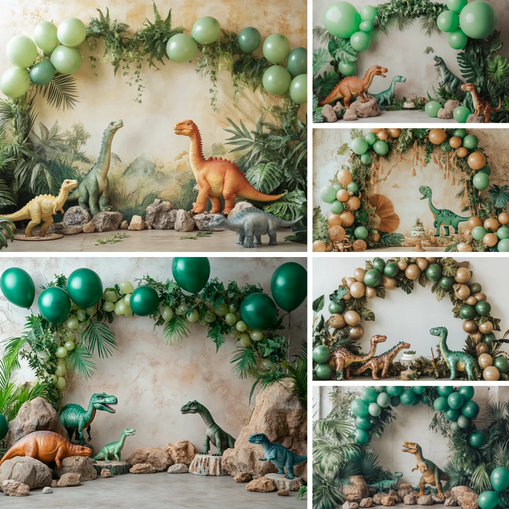 Dinosaur 1st Birthday Decorations Photo Backdrop Banner Arched Balloons Baby Shower Kids Party Decor Backgrounds for Photographs