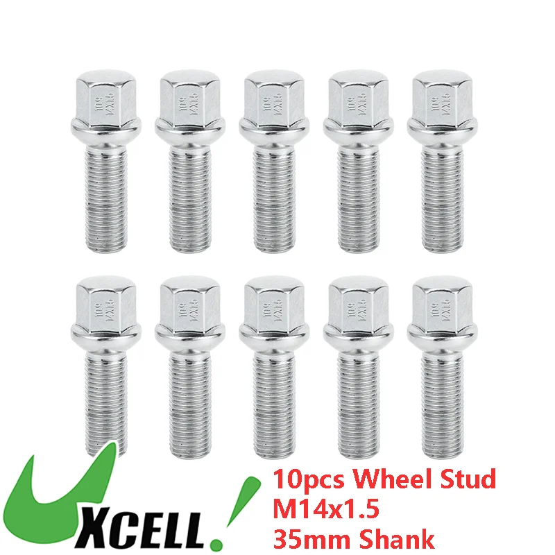 UXCELL 10 Pcs Wheel Lug Studs M14x1.5 Ball Seat Wheel Lug Bolts Alloy Steel 35mm Shank for Volkswagen for Audi for Porsche