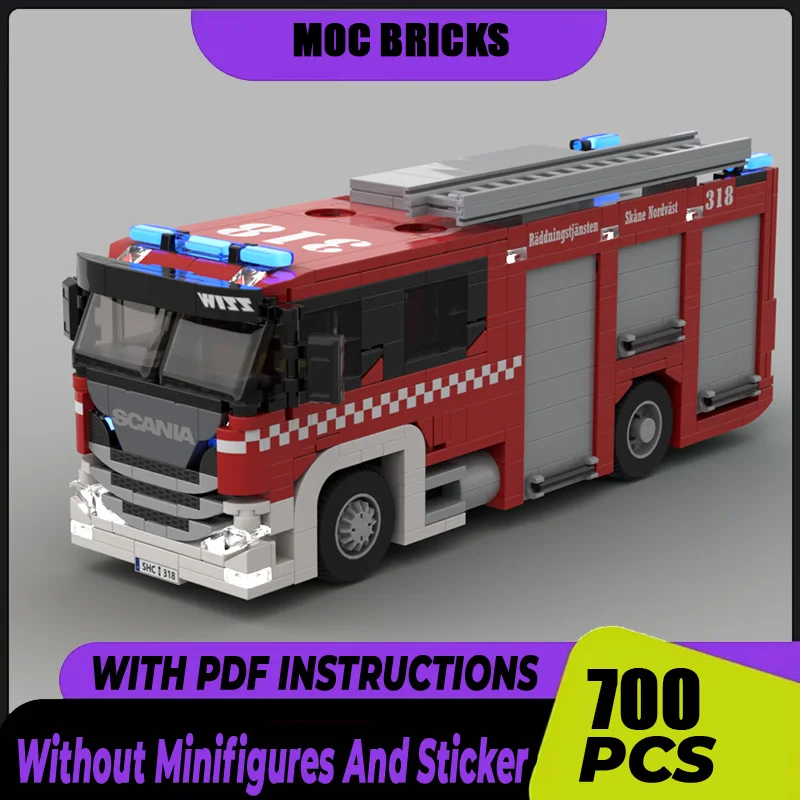 

Пожарная машина Moc, строительные блоки Scania P360 CP28L, модель пожарного двигателя, технологические кирпичи, сделай сам, сборка, подарок, праздничная игрушка