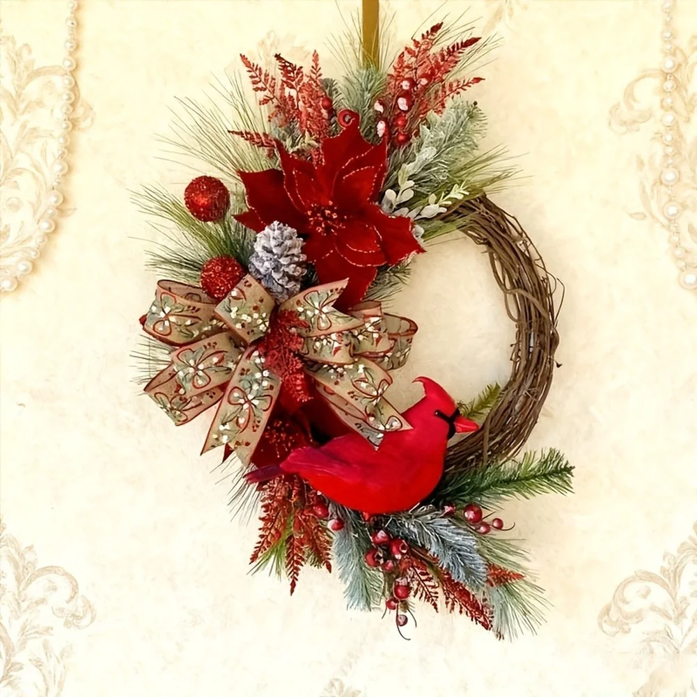 Festive Half-circle Wreath Festive Wreath Handmade Vine Wreath Red Bird Wreath Lightweight Material Floral Accents