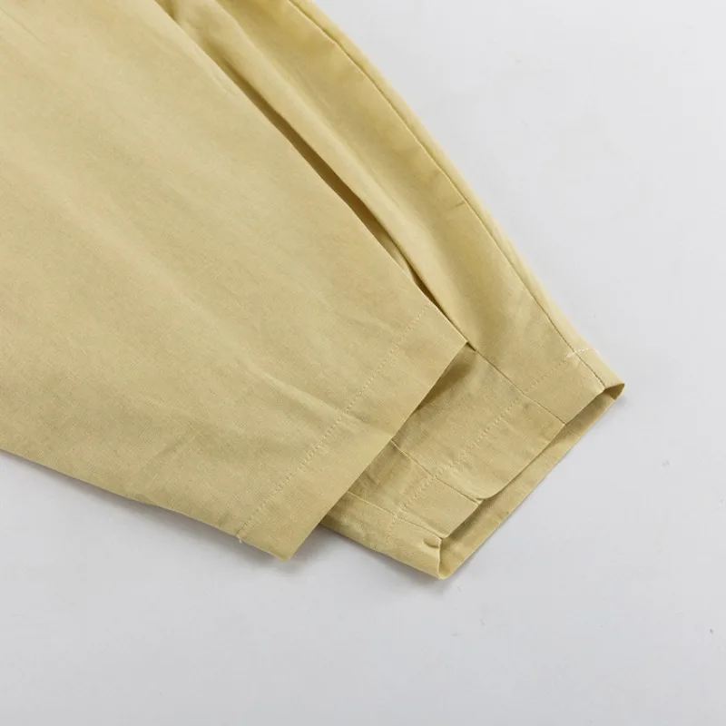 2026 Lässiges Leinen 2-Teiliges Set für Damen Übergroßes Hemd mit Knöpfen & Haremhose mit Elastikbund Lounge-Anzug Sommer-Outfit – Detail 11