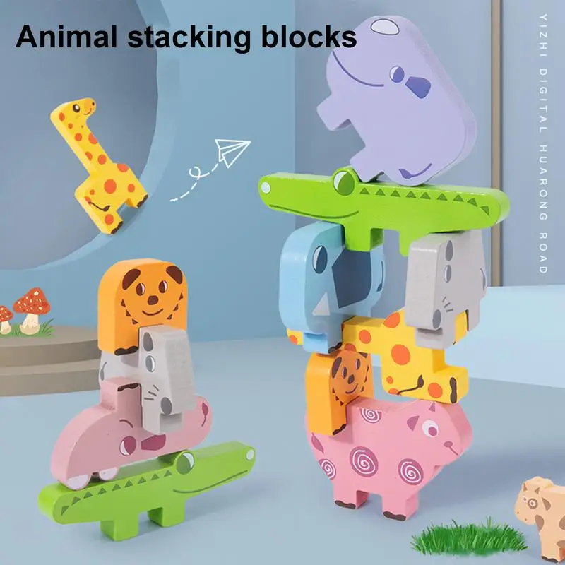 Wooden Stacking Toy Blocks  Montessori Baby Toys Animal Stacking Building Blocks Educational Wooden Toys For Kids Birthday Gifts