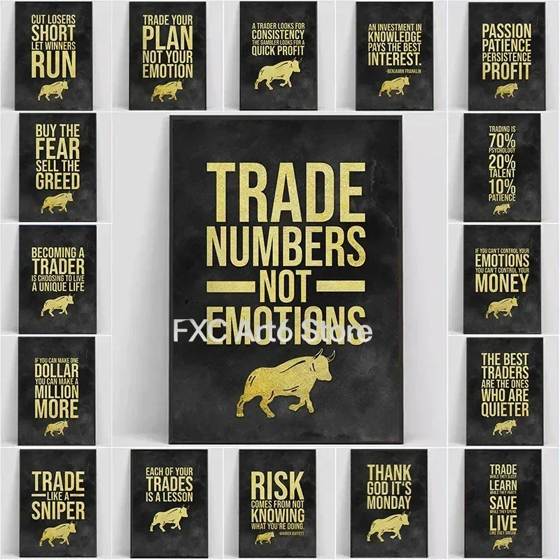 1PC frameless 1PCS frameless Canvas paintingBlack And Gold Stock Market Golden Trading Poster Canvas Painting Money Motivational