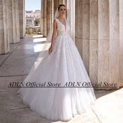 ADLN Bride Wedding Dresses Customized New V Neck Sleeveless Lace Applique A Line Bridal Gown Custom Size Vestido De Noiva