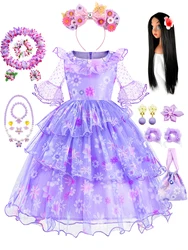 Encanto Isabela Costume Dress For Kids Girl Flare Sleeve Princess Dress Fiower Gown Halloween Christmas Birthday Party Outfits