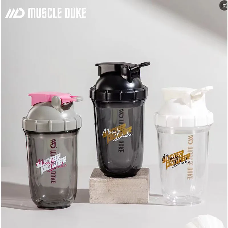 Muscle Duke Protein Shaker Bottle With Stainless Steel Mixing Ball Portable Gym Fitness Protein Powder Milkshake Cup With Scale