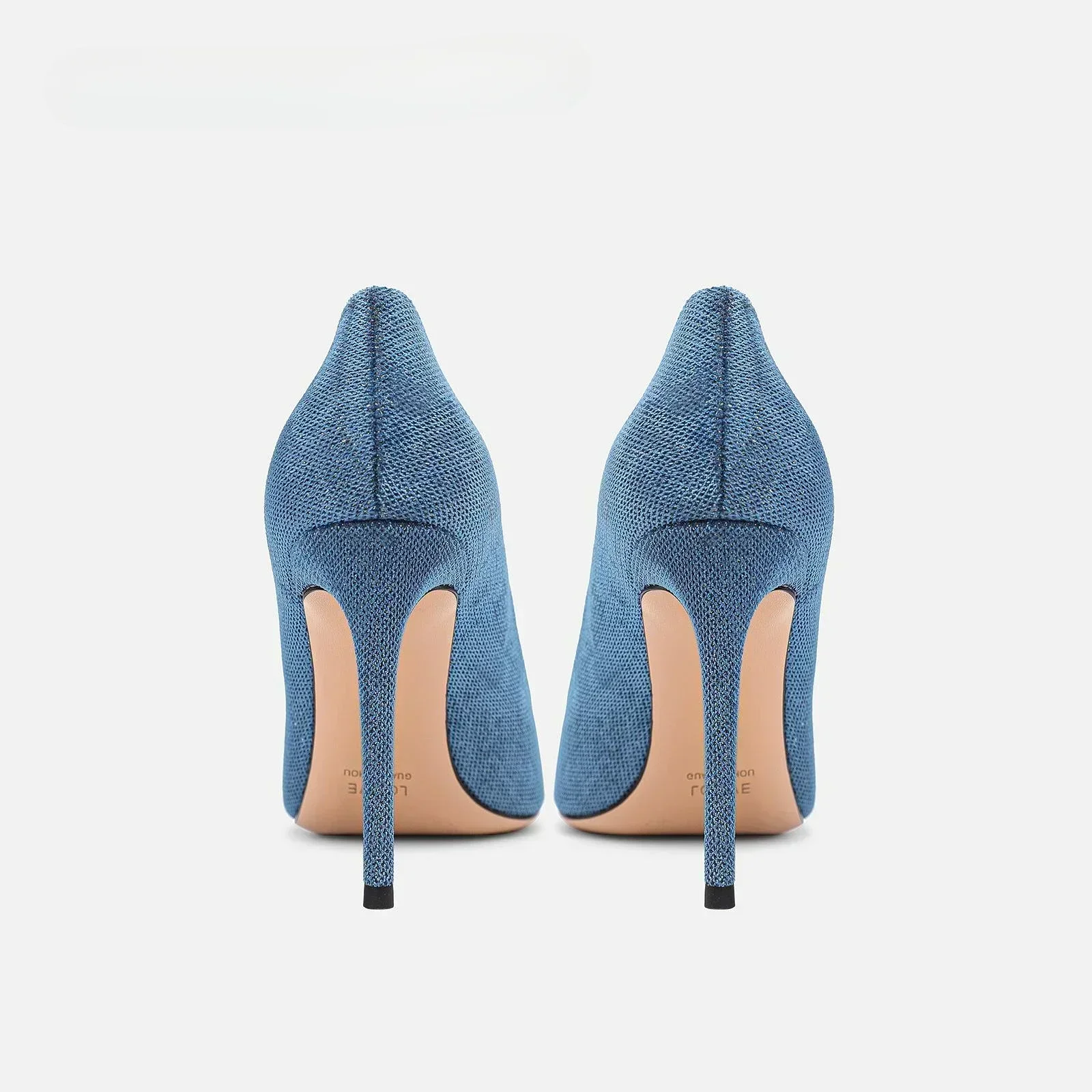 2025 Women's High Heels Blue Crystal Bow Metal Head Thin Heel Fashion Women's Shoes Zapatos De Mujer