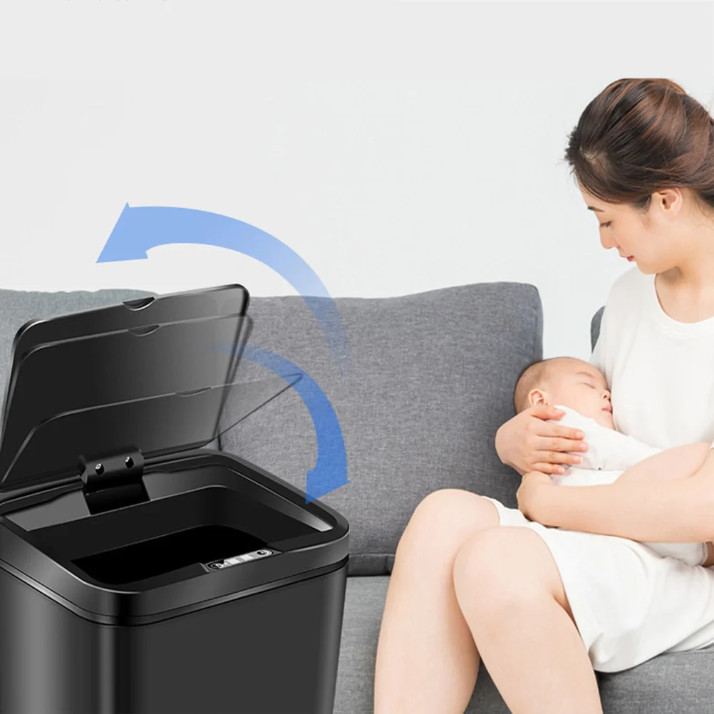 Inductive Trash Can Trash Bin Automatic Smart Sensor Kitchen Bathroom Rubbish Bin Garbage Can Waste Bin without (Black)