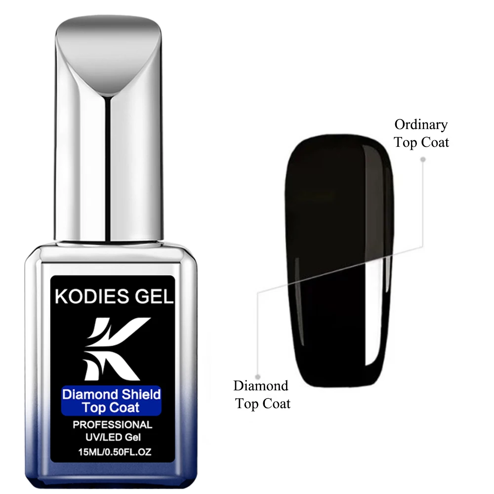 KODIES GEL Diamante Brilho Top Coat Unhas Gel Polonês, Top High Gloss Shield, Acabamento Semi Permanente, UV e LED Manicure Art