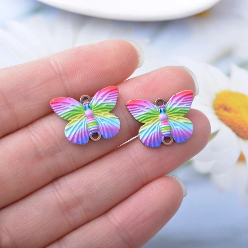 12 Stück Sommer-Legierungs-Vogel-Blumen-Verbindungsstück-Set, zwei Löcher, Herzanhänger, Schmuckzubehör, Boho-Anhänger, DIY-Halsketten- und Ohrring-Set für Damen – Detail 12