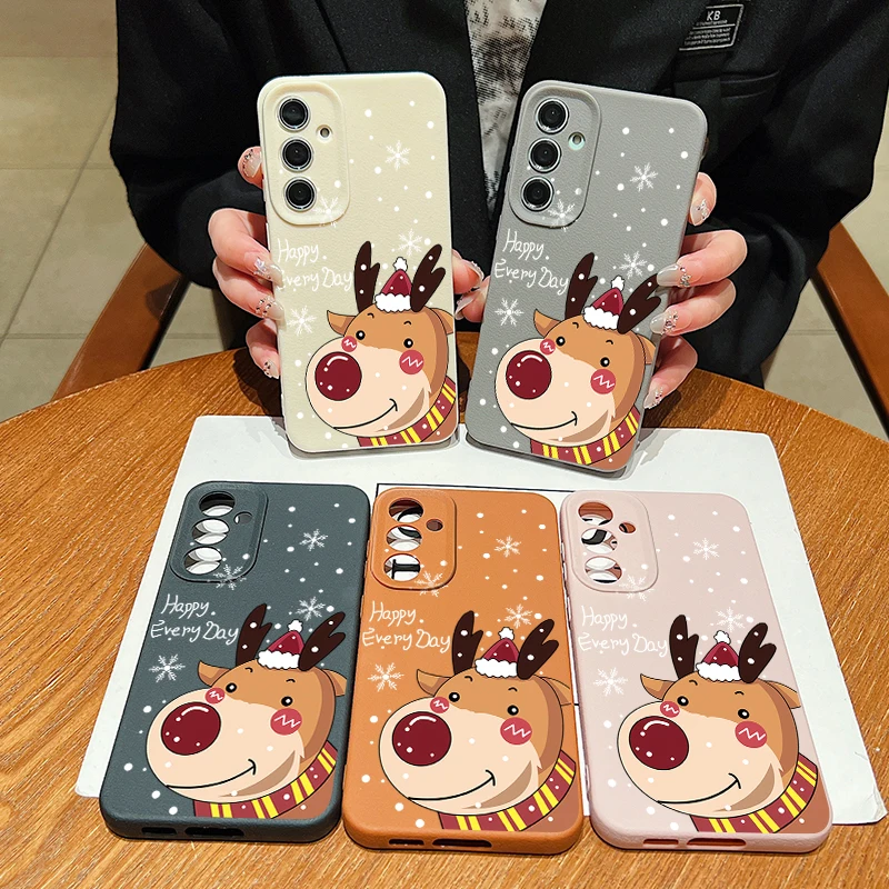 Christmas Case For Samsung Galaxy A55 A54 A35 A25 A15 5G A34 A14 A53 A52 A16 S20 S21 FE S22 S23 S24 Ultra Capa Elk Deer Print