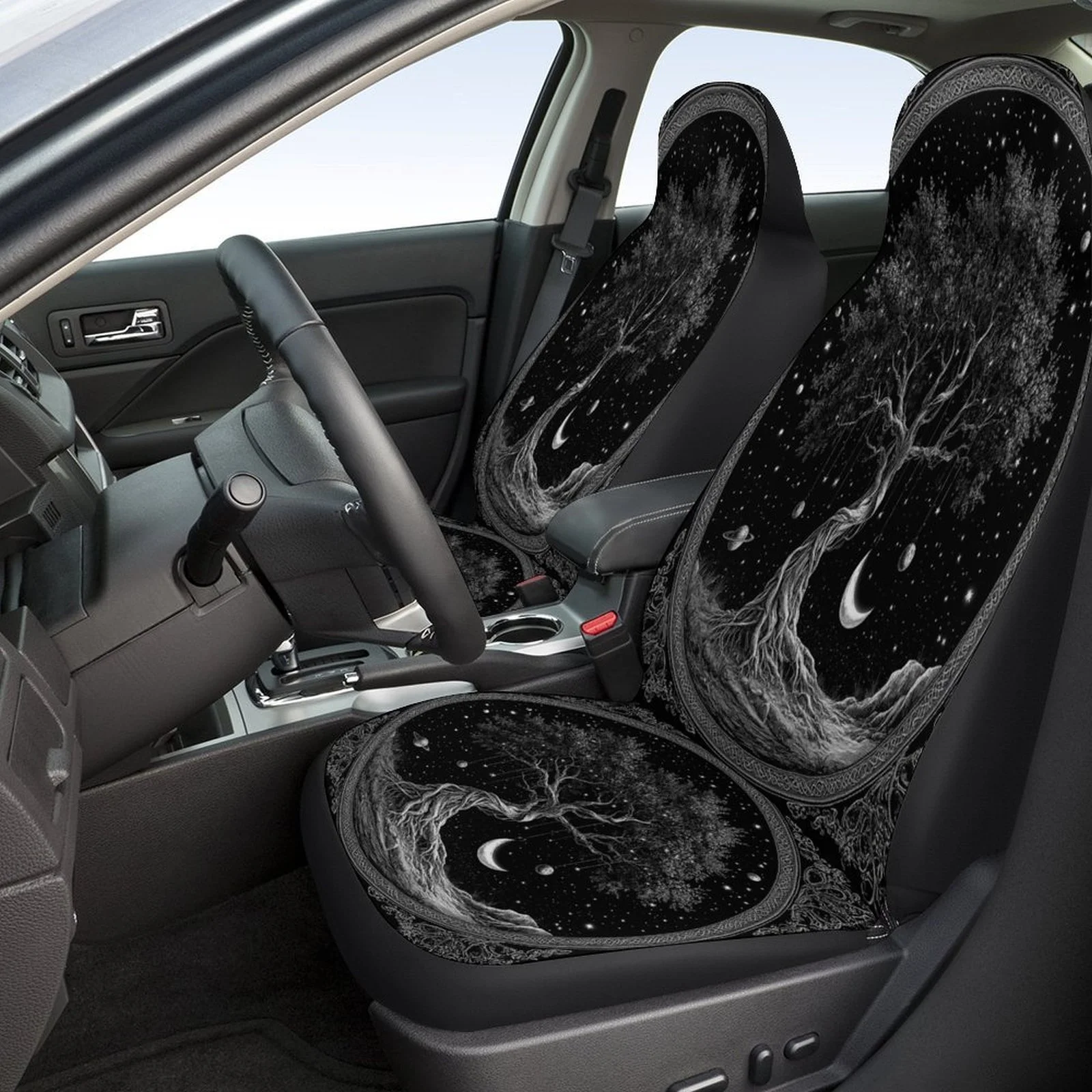 Cosmic Tree Of Life Themed Car Seat Cover Set For Most Cars, Decorative Trendy High-quality Car Seat Protector Covers Full Set,