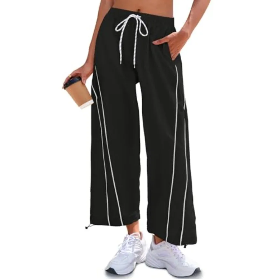 

Fisoew Womens Baggy Wide Leg Pants Casual Elastic Waist Drawstring Hiking Workout Cropped Pants with Pockets