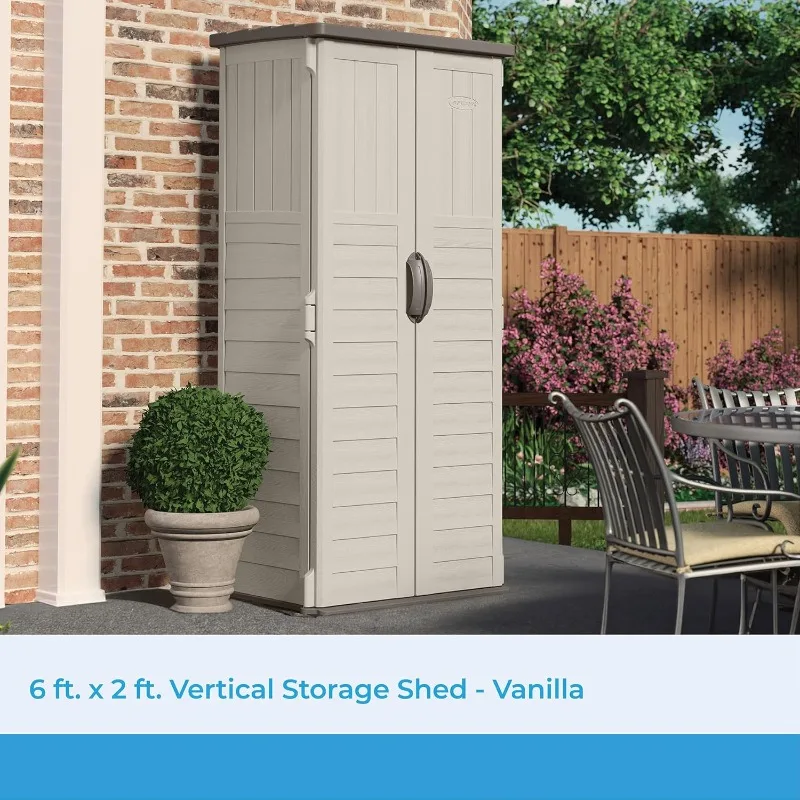 Vertical Outdoor Storage Shed with Reinforced Floor,  Double Doors, All-Weather Construction, and Multi-Wall Panels, Vanilla