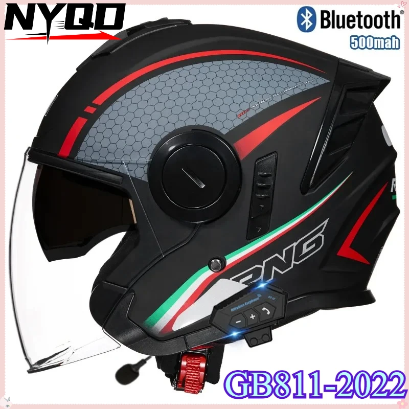 

Bluetooth 3/4 Open Face Motorcycle Helmet Dual Visor Half Helmet for Scooter Bike Riding Safety Helmet for Adults Casco Moto